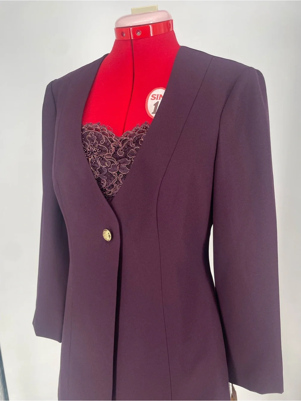 VTG 90s NWT Cachet Cohoes Aubergine 2 Piece Embellished Dress & Blazer Jacket